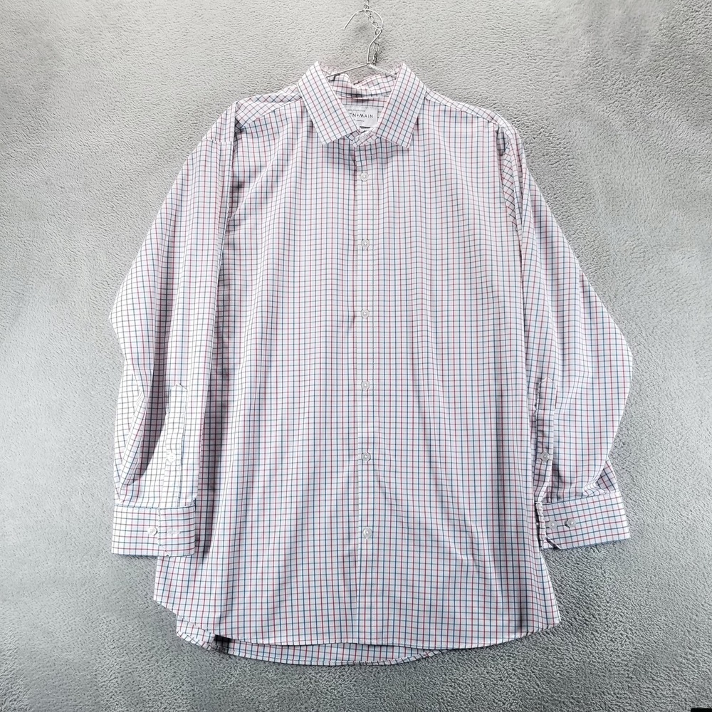 Mizzen Main Dress Shirt Mens 2XL White‎ Check Leeward Trim Stretch Made In USA